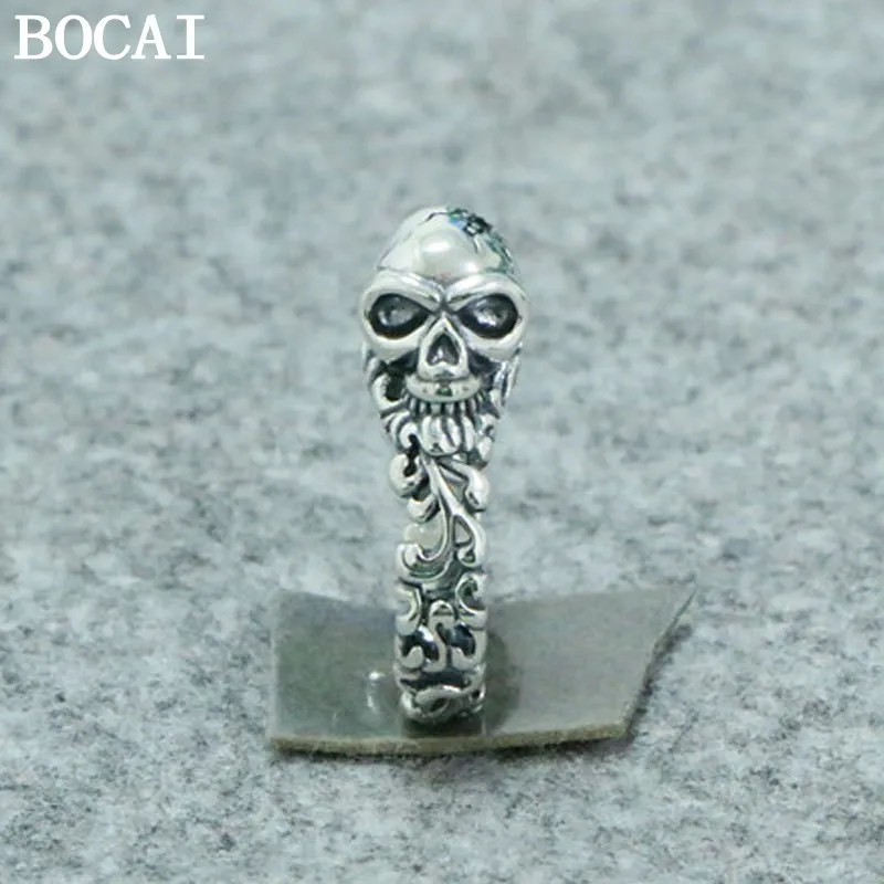 

BOCAI NEW S925 Sterling Silver Retro Punk Skull Head Ring Men's And Women's Styles