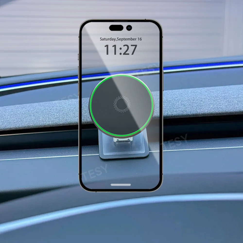 Per Tesla Model Y Launch 2025 Modello 3 Highland 2024 Supporto per telefono Supporto magnetico per caricabatterie wireless iPhone Ricarica rapida 15W