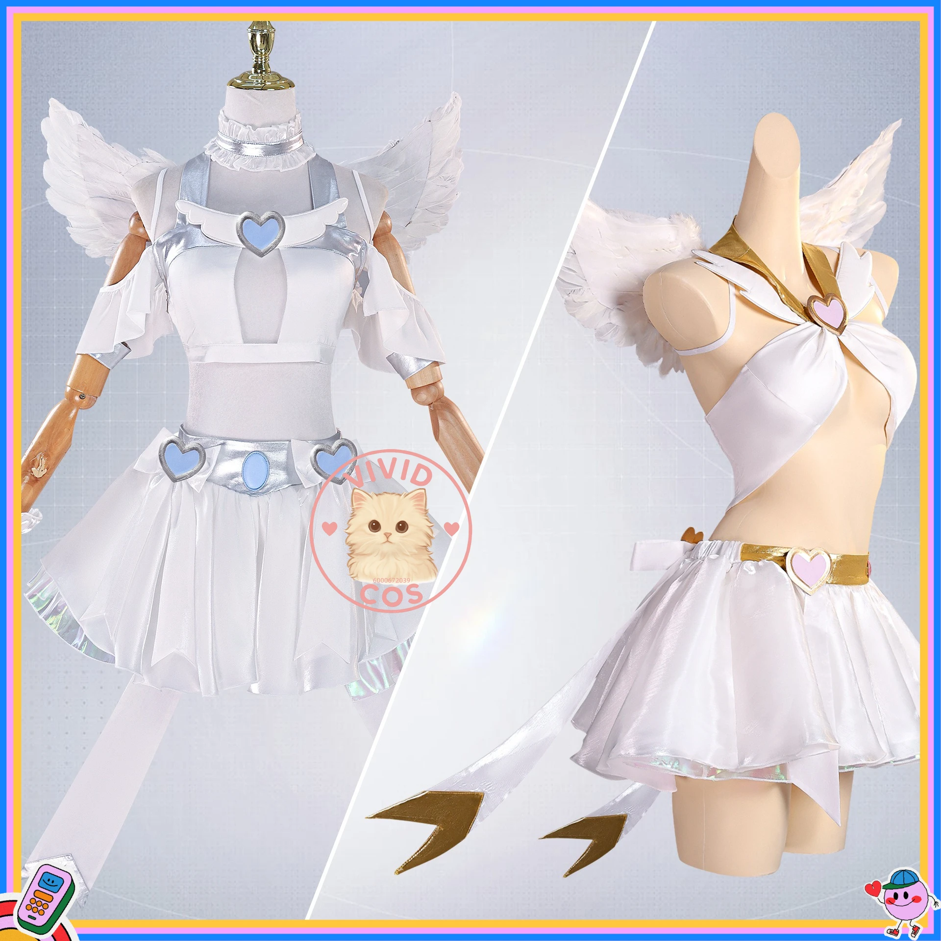 

Panty&Stocking Cosplay Costume Anime Panty/Stocking Angel Outfit White Dress with Wings Role Playing Clothes for Women Comic Con