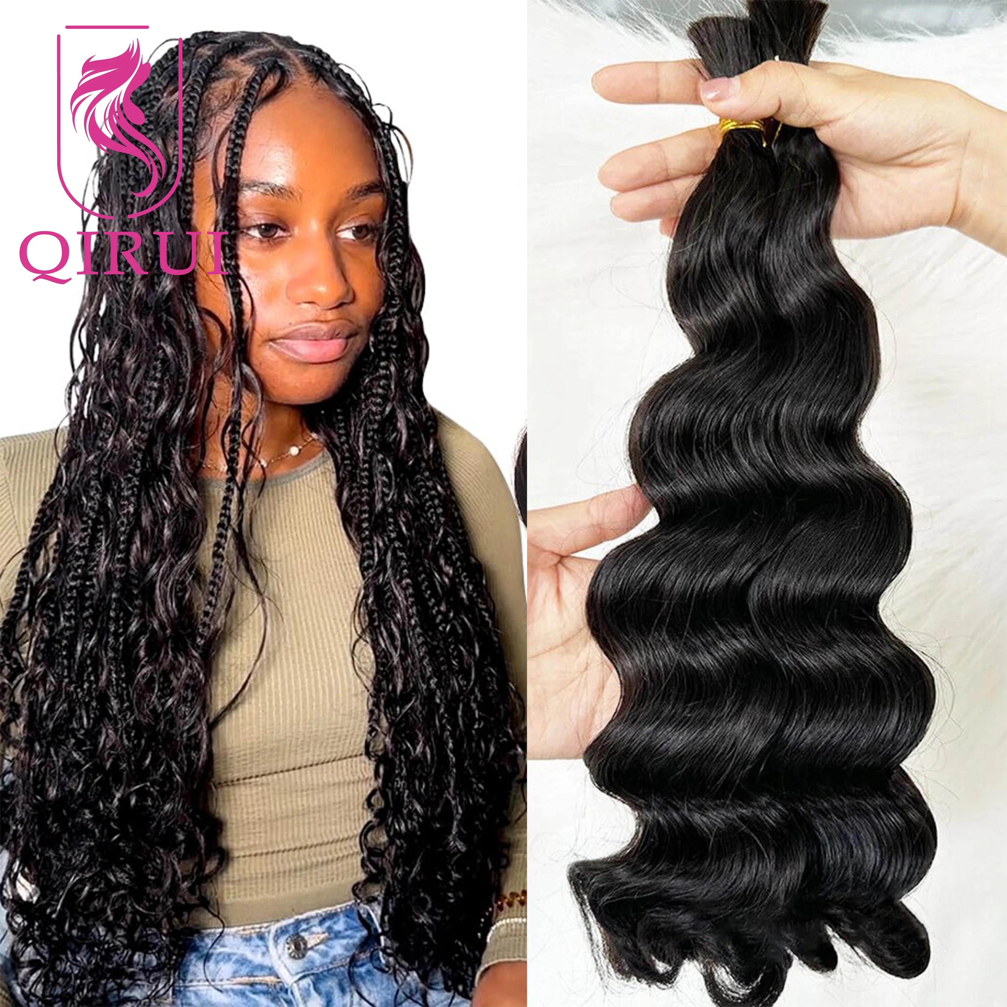 Body Wave Bulk Human Hair For Braiding 100% Unprocessed Bulk Human Hair Extensions No Weft Wavy Human Hair For Braiding