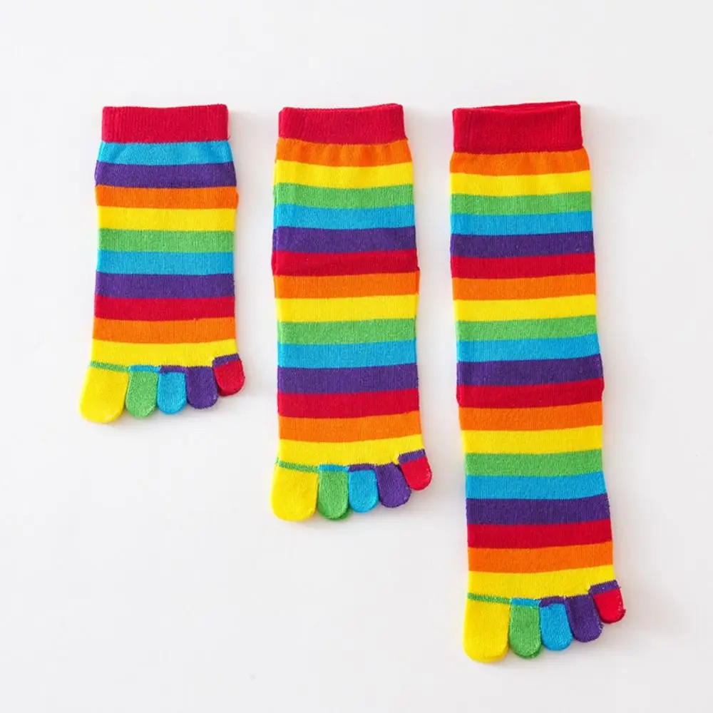 

High-quality Rainbow Five Fingers Socks Anti Friction Breathable Striped Cotton Socks Comfortable Cotton Women Toe Socks Sports