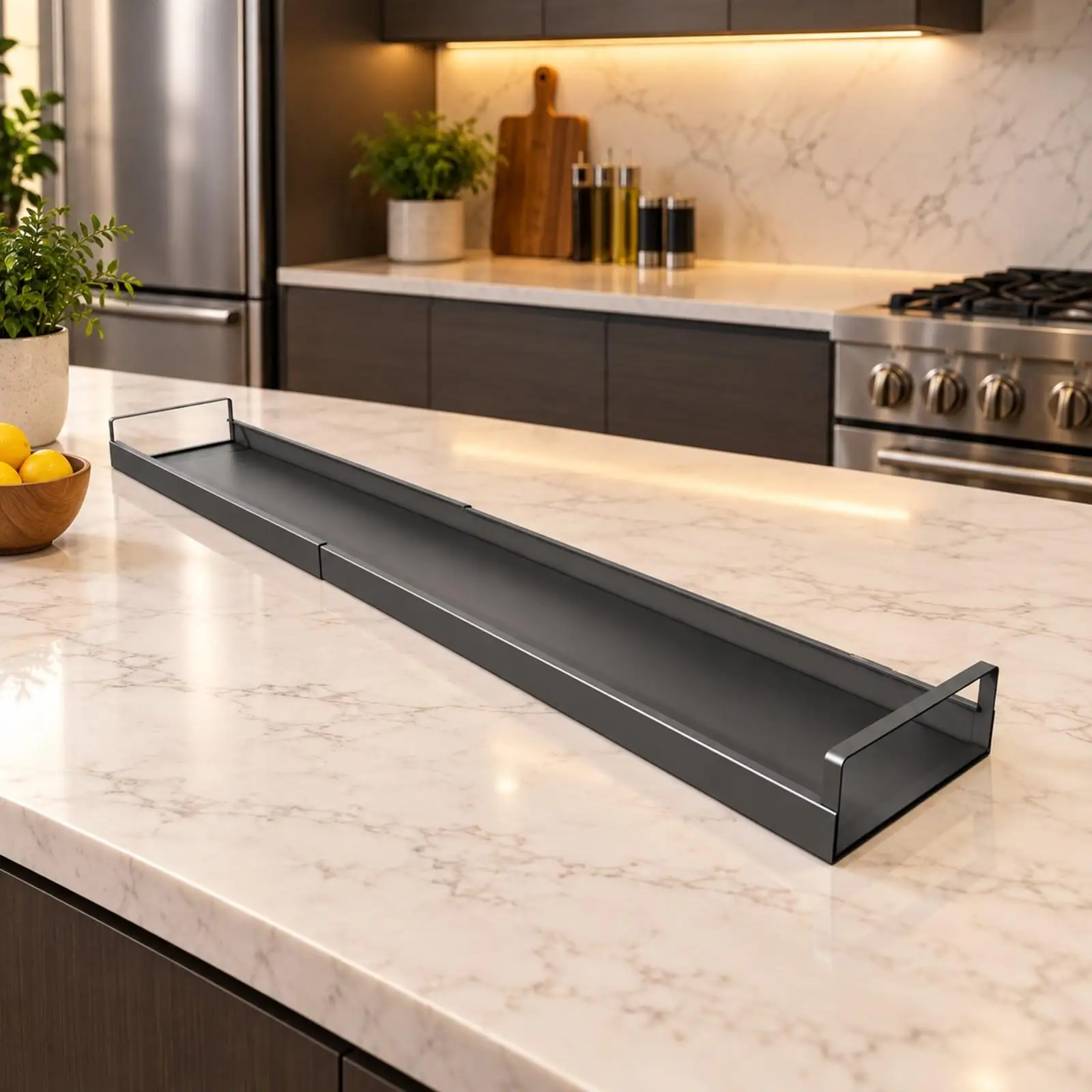 Carbon Steel Stove Shelf Adjustable Length Spice Rack for Kitchen Countertop Oil Bottle Holder