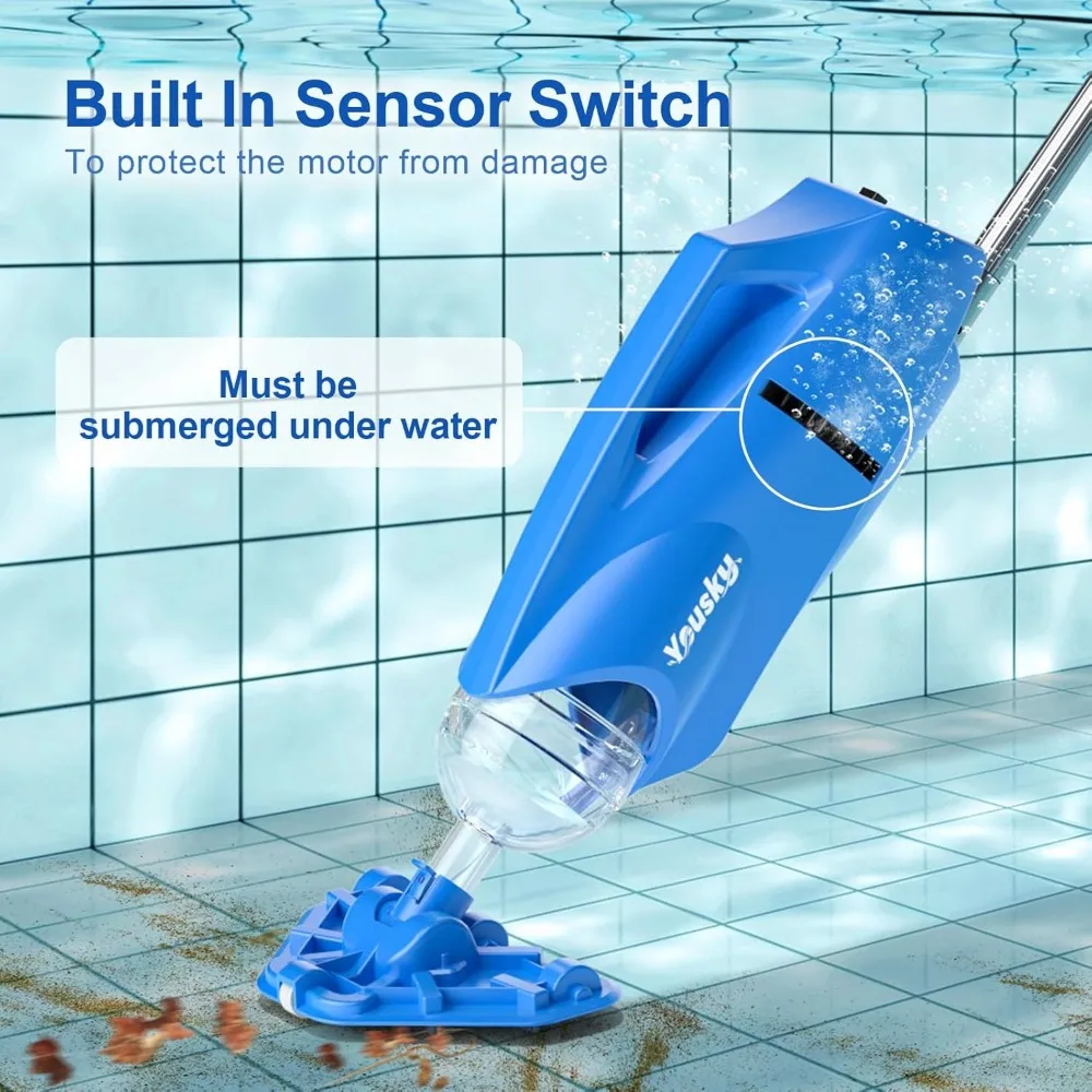 Pool Vacuum for Above Ground Pool: Cordless Handheld Pool Vacuum w/Telescopic Pole, Rechargeable Swimming Pool Cleaner