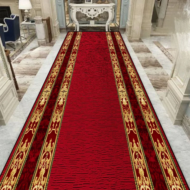 European Style Luxury Long Corridor Carpet Red Carpet Non-slip Stair Floor Mat Customizable Wedding Hall Passageway Corridor Rug