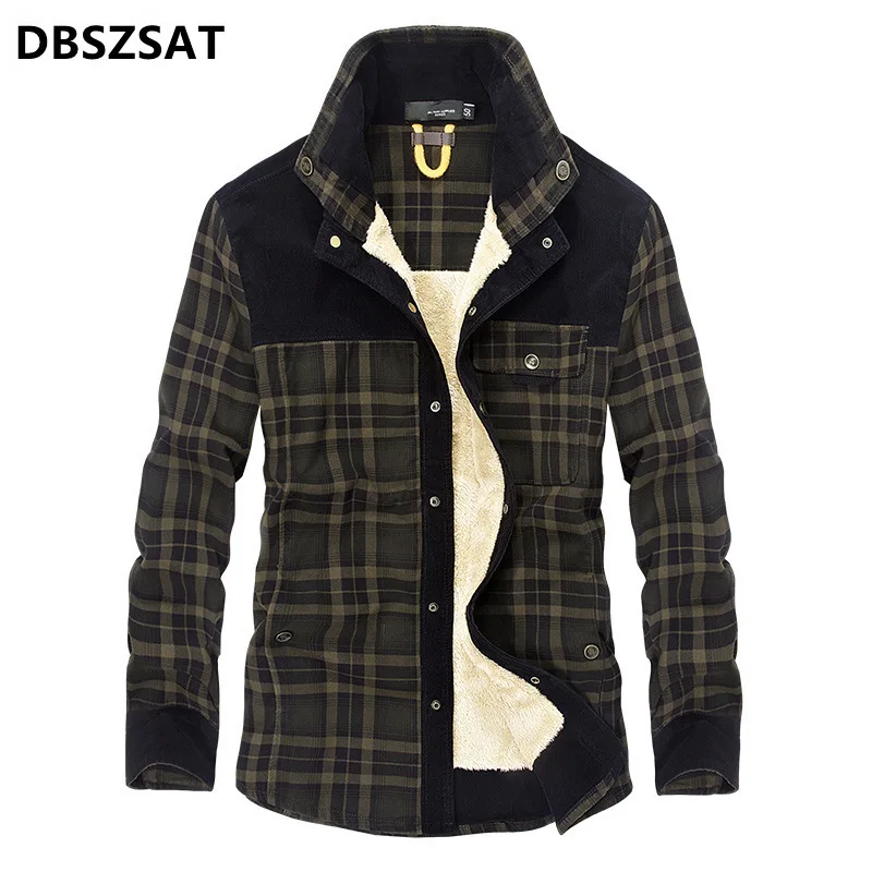 Men Winter Plaid Shirts Jackets Fleece Warm Shirts Coats High Quality Men Cotton Fit Business Casual Outerwear Shirts Jackets 4