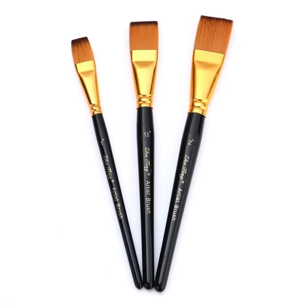 3pcs/set Multifunctional Painting Brush Set Professional Comfortable Grip Watercolor Drawing Brushes Nylon Hair Wooden Handle