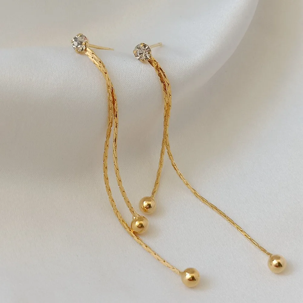 DIY Jewelry for 14K Copper Plated with Real Gold Set with Zircon Ear Strings Triangular Long Tassels Pure Silver S925 Ear Pins