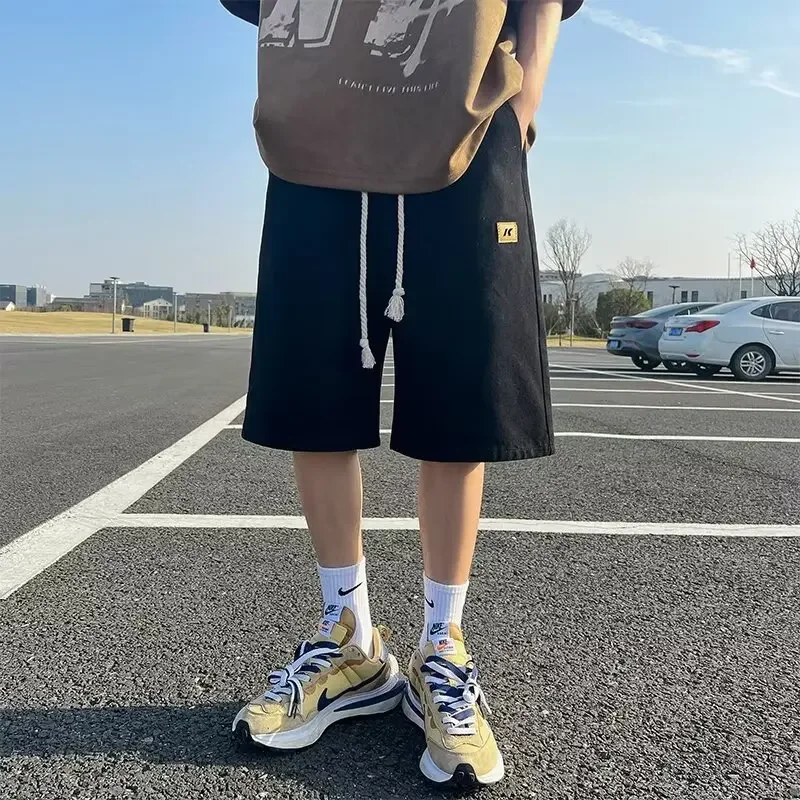 Celana Pendek Denim Pria Gaya Hong Trendi Celana Pendek Ala Jalanan Gaya Amerika Serut Antik Ceruk untuk Musim Panas