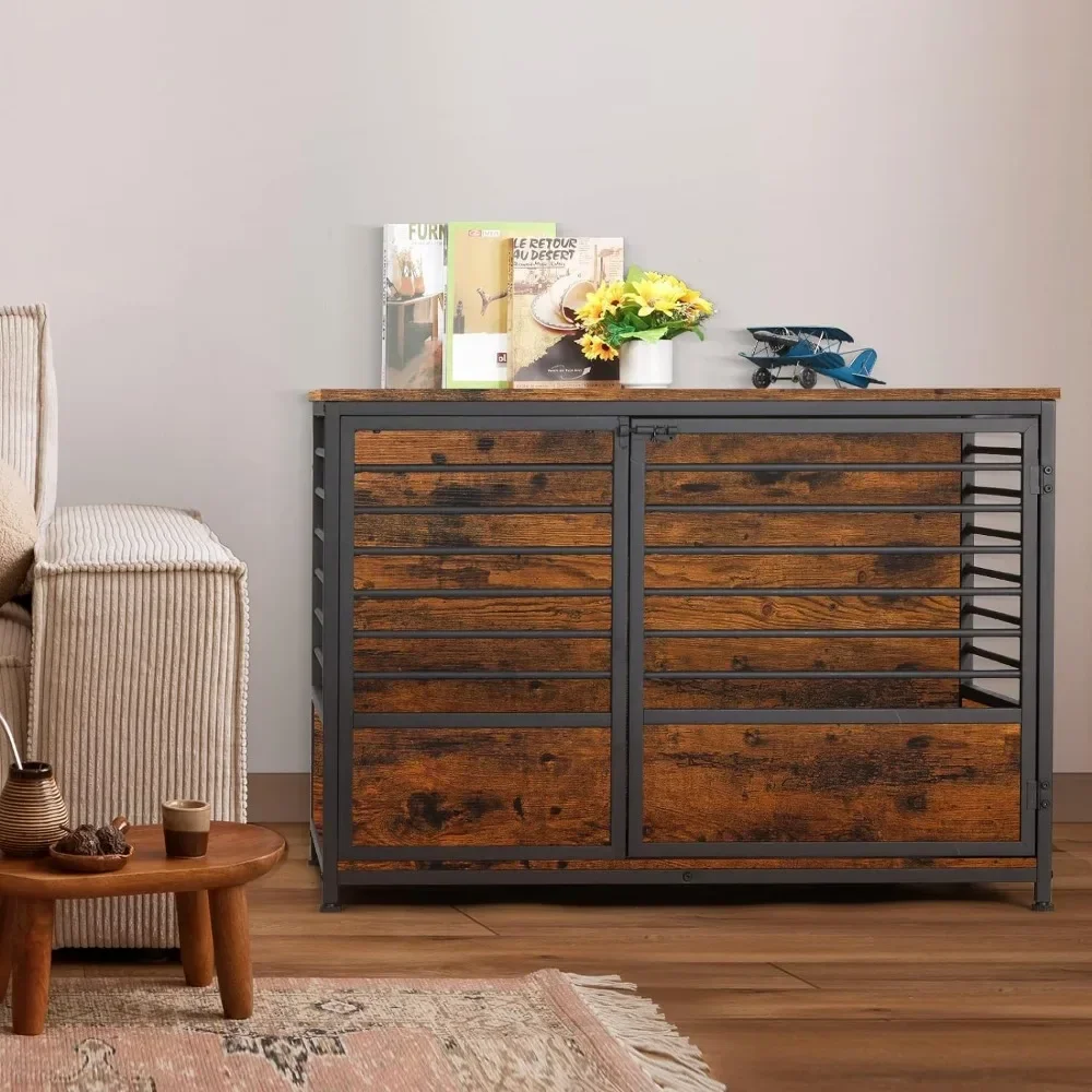 Muebles de jaula grande para perros, casa de perro resistente de 39 ", jaula de madera para perros con mesa lateral de almacenamiento en sala de estar, dormitorio