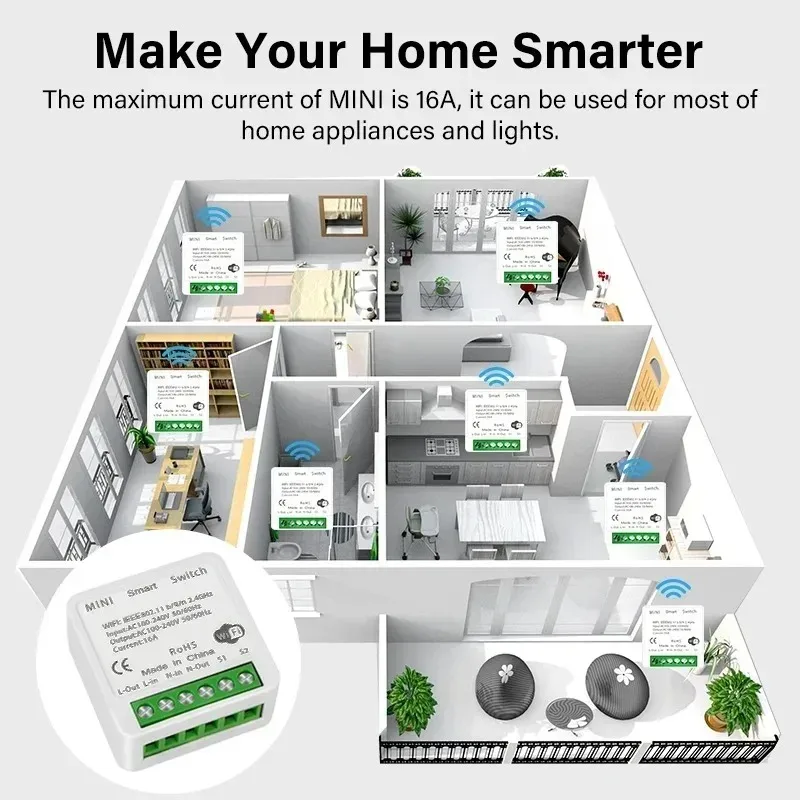 16A Wifi Smart Switch Smart Home interruttori della luce modulo controllo a 2 vie funziona con Tuya Smart Life Alexa Google Home Switch