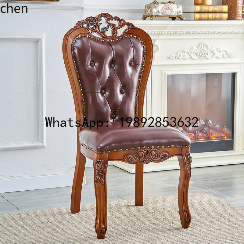 retro dining chair home backrest carved leather soft bag simple high-end hotel dining chair