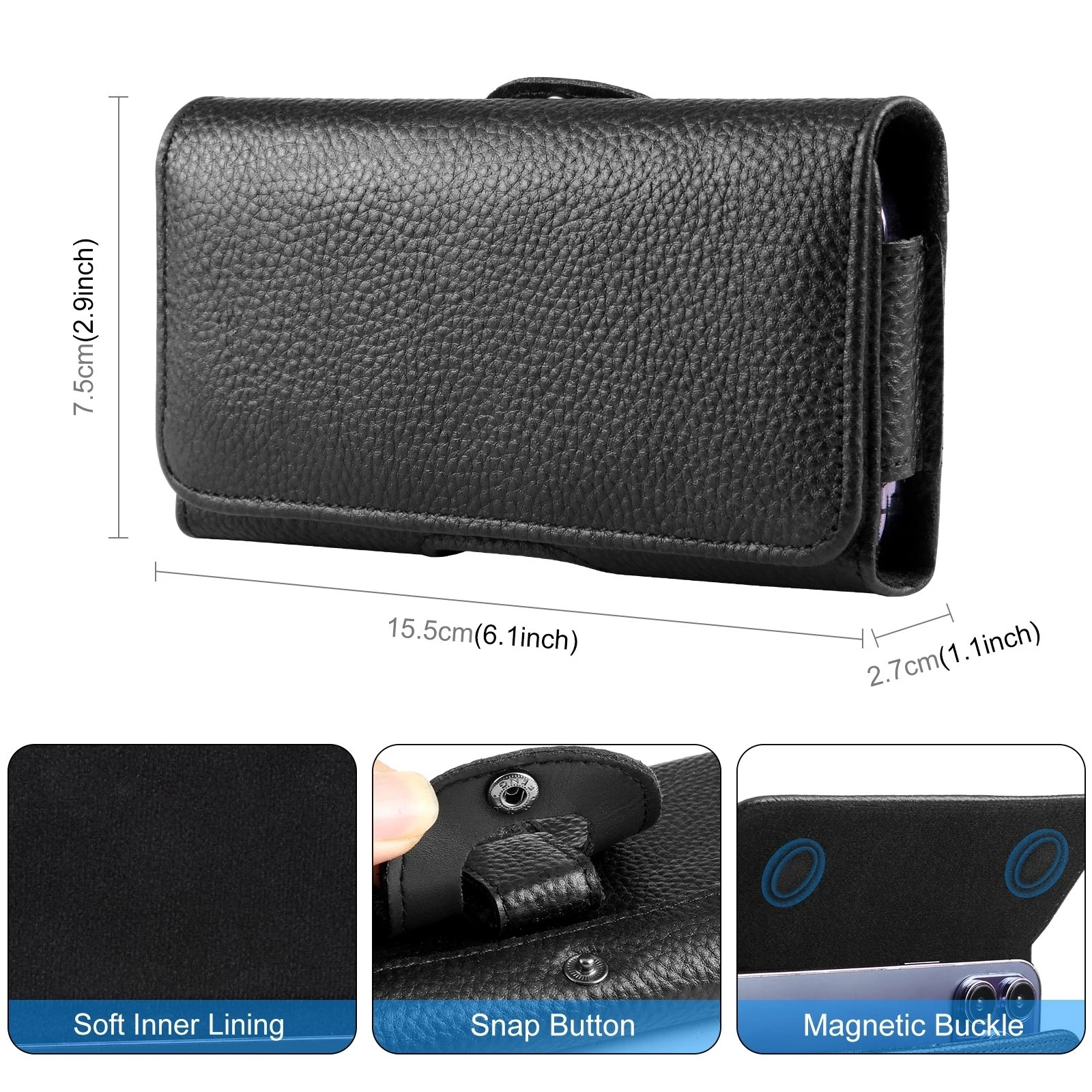 HAWEEL Phone Holster Case Genuine Leather Phone Belt Clip 4.7-6.8 inch Pouch bag Waist Bag For iPhone 15 Samsung Galaxy S23 5G