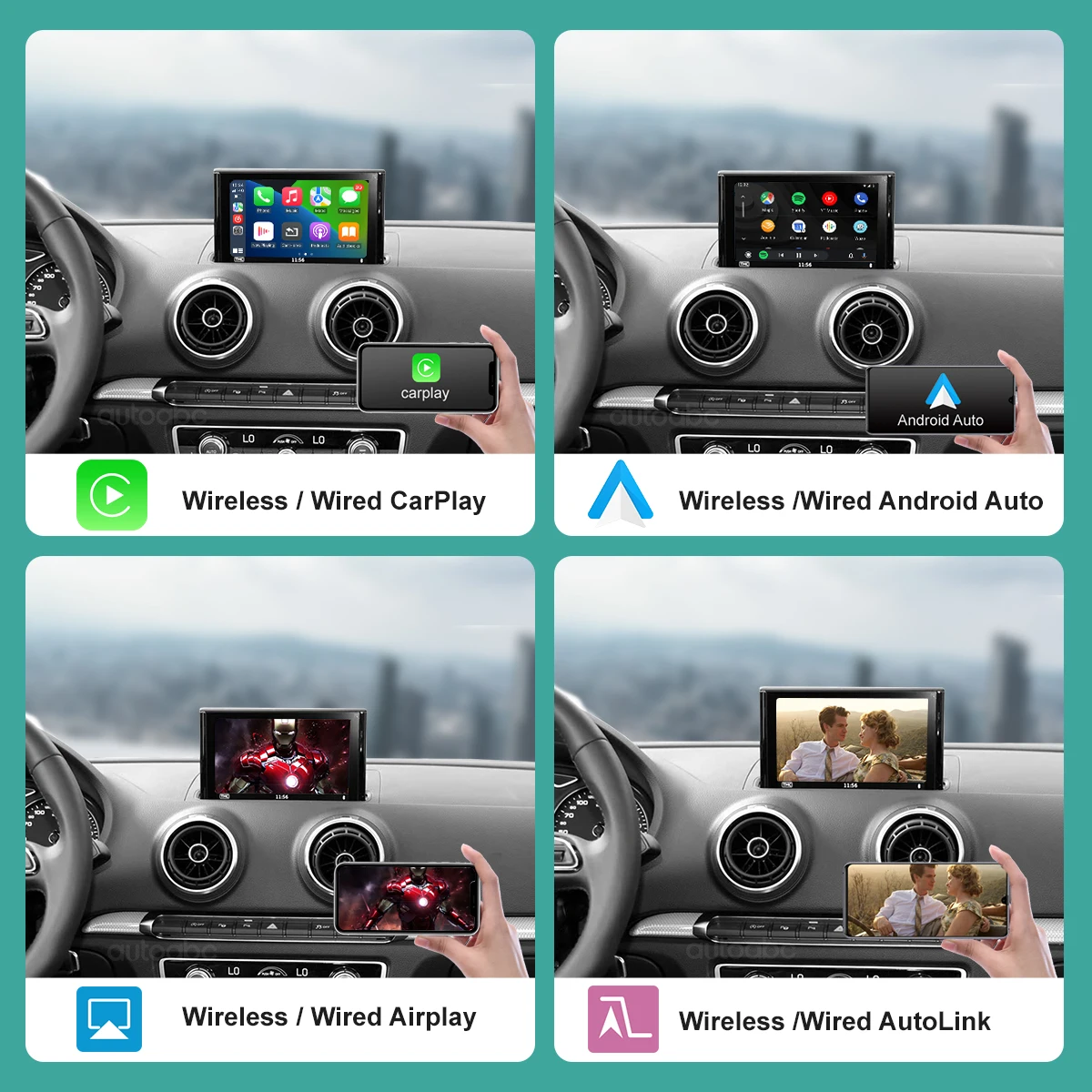 Wireless CarPlay Android Auto For Audi A3 A4 A5 Q7 B9 2017-2019 For Audi A3 Q2 2012-2021 Autolink Airplay Rear Camera MirrorLink BIuetooth Navigation Supported Camera Accessories