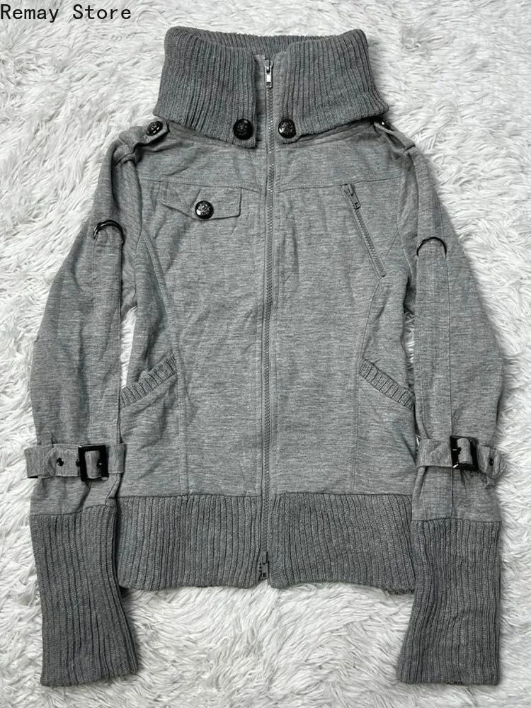 Autumn Winter American Retro Cool Girl Gothic Women's Coat 2000s Aesthetic Dark Subcultural Design Y2k Sexy Jacket Korean Outfit