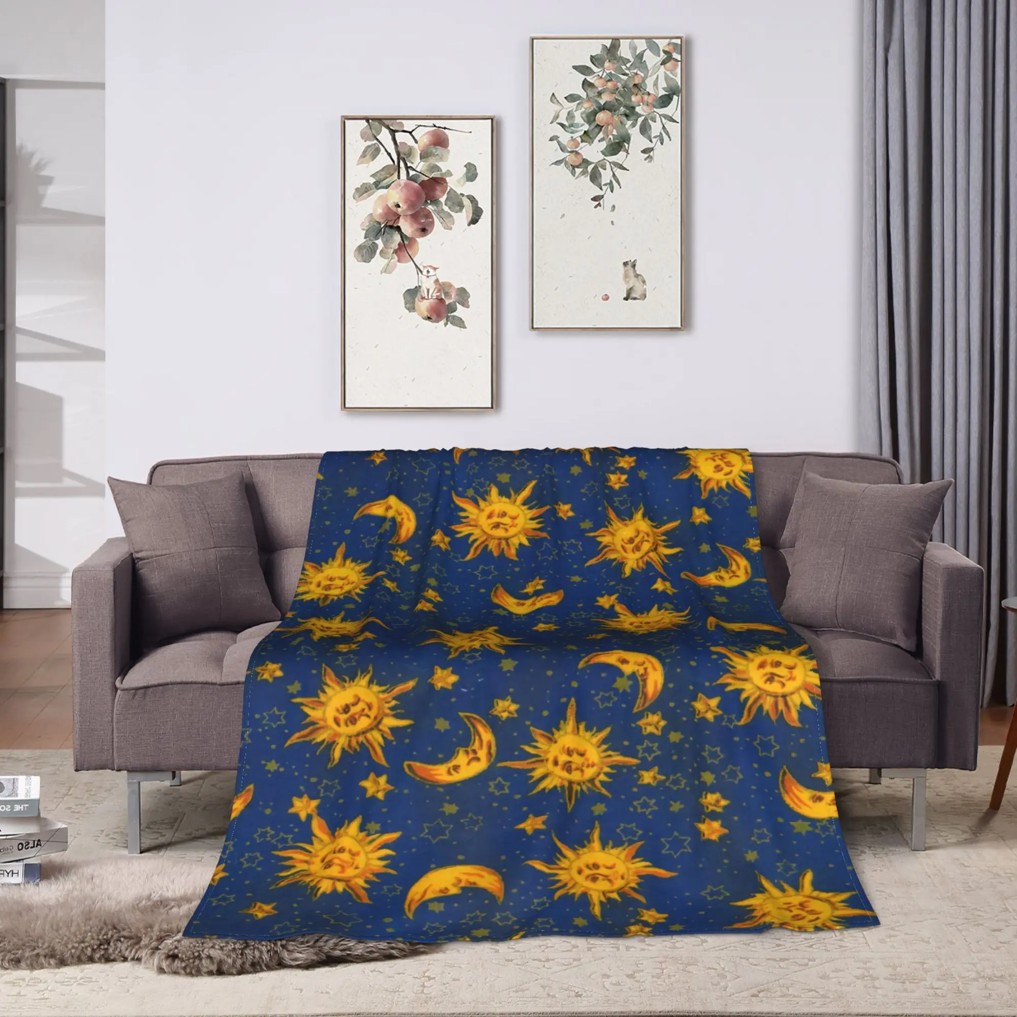 Astrology Zodiac Moon and Stars Blanket  Warm Soft Fashion Plush Throw Blanket For Bedroom Picnic Flannel Bedspread Bed Cover