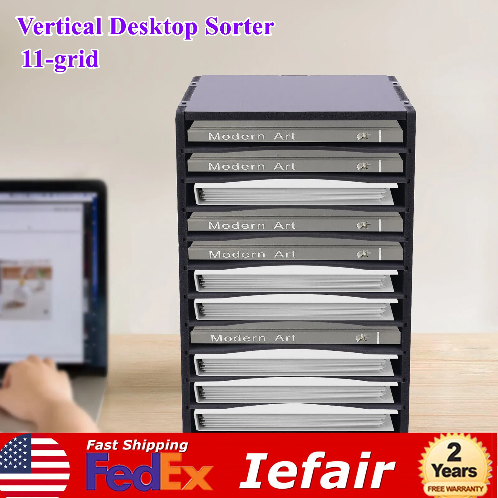 

Vertical Desktop Sorter 11 Compartment Wooden Office Desk File Holder Organizer