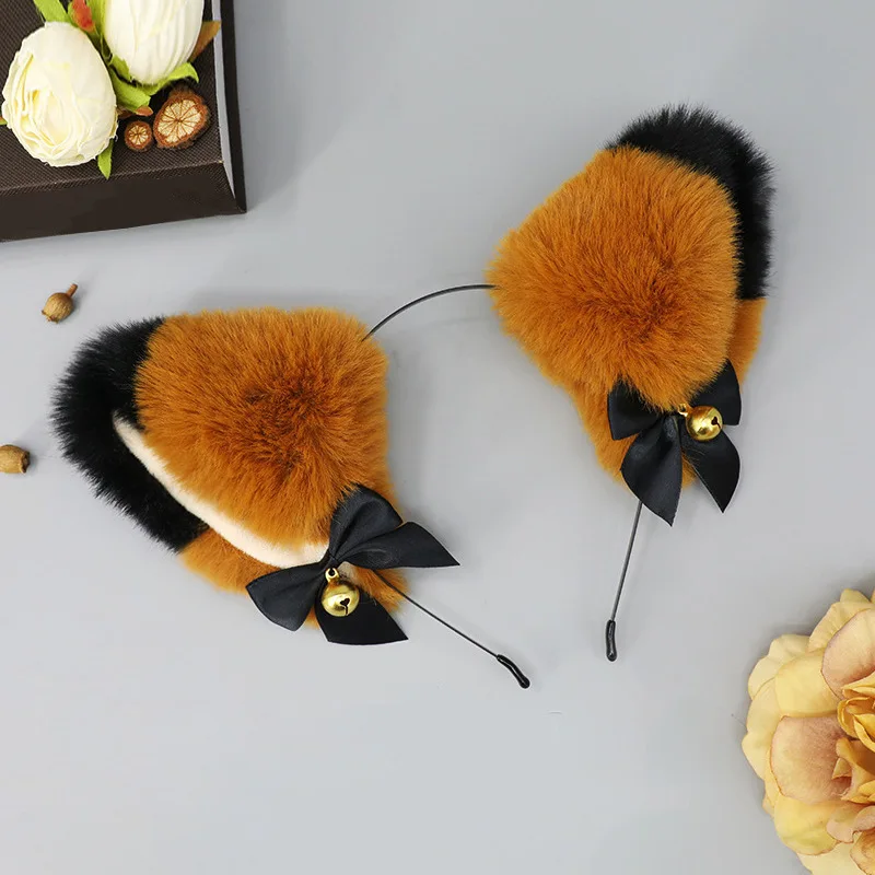 Handmade Bow Decor Cat Ears Headband Kawaii Furry Beast Hair Hoop Cosplay Comic Con Party Accessories