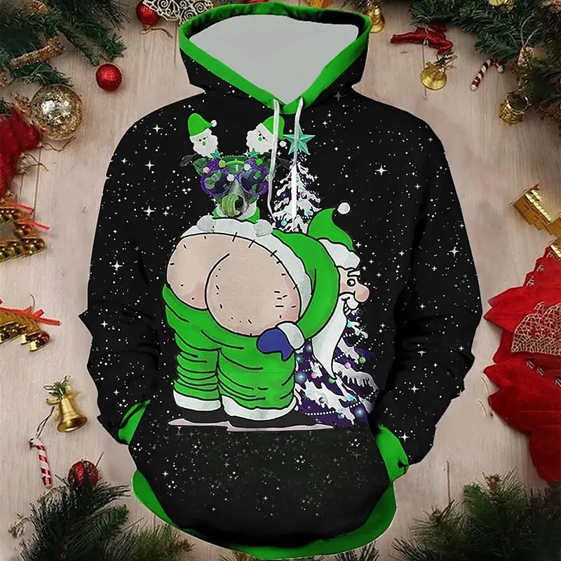 Funny 3D Santa Claus Printed Hoodies For Men Ugly Christmas Sweater Kid Cute Pullovers Women Fashion Y2k Harajuku Winter Clothes