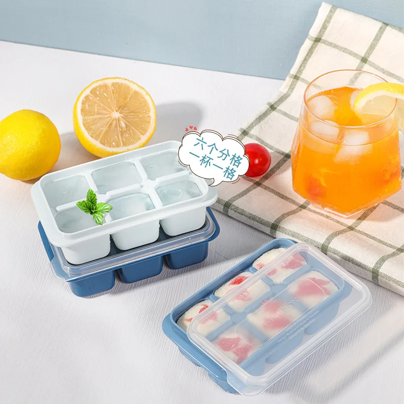 Ice Cube Tray with Lid Refrigerator Silicone Ice Mold Reusable 6 Grids  Cube Maker Kitchen Accessories Cube Box