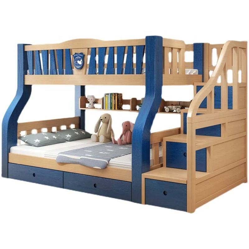 High Quality Modern Wooden Furniture Children Bed Pink White Kids Bunk Beds With Storage Cabinets