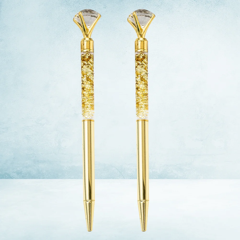 

2pcs Metal Diamond Pen Ballpoint Roller Smooth Writing Wear-Resistant For Office School Gift Golden Crystal Design