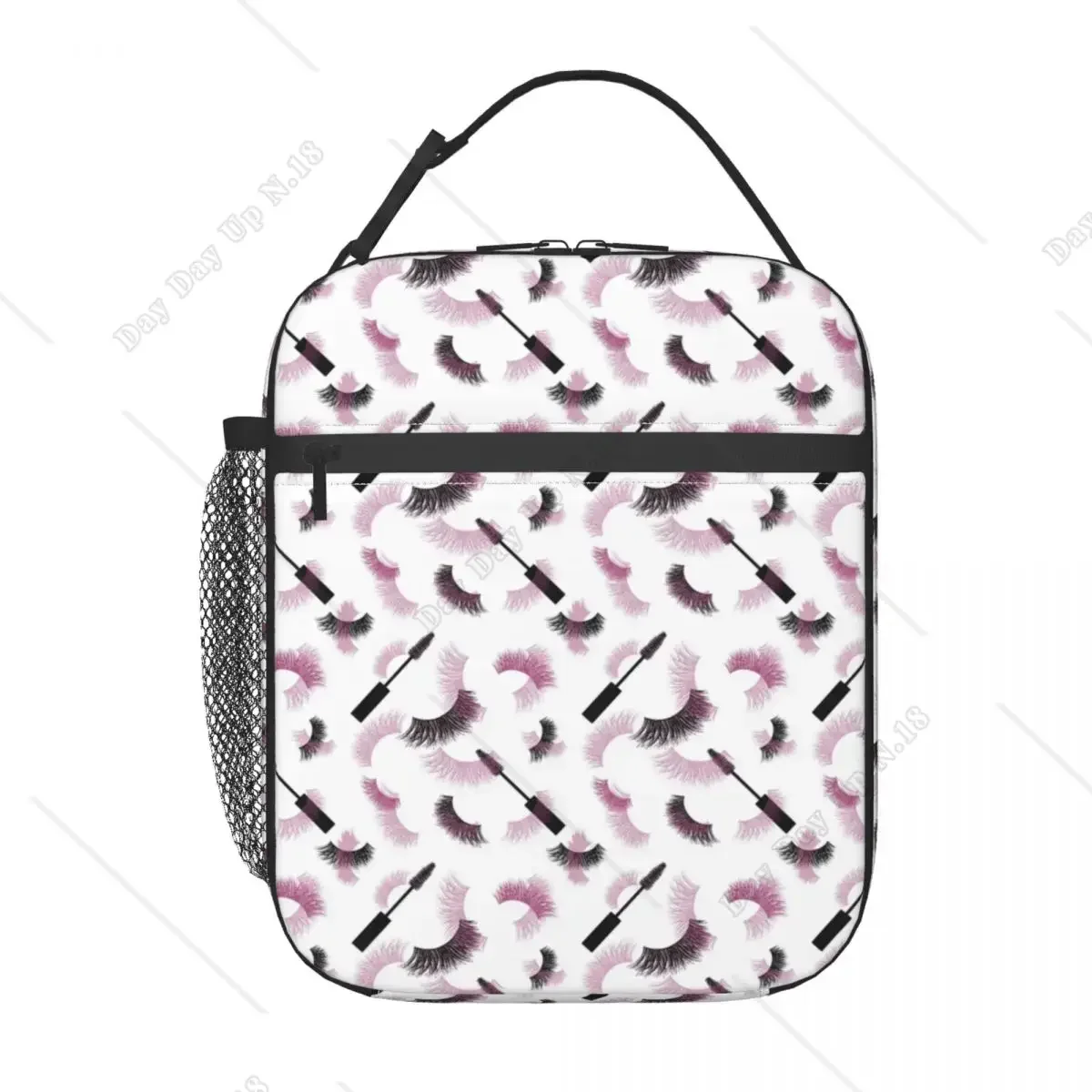 Eyelash Eyes Insulated Lunch Bags Lashes Mascara With Pink Effect Seamless Pattern Portable Cooler Thermal Food Lunch Box School