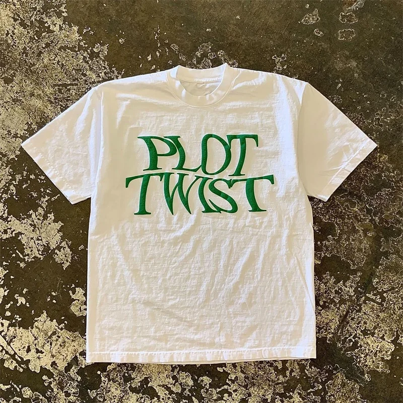 Xiao Chen Story Multi 260g Heavyweight Pure Cotton Short Sleeve T-Shirt Korean Style Twisted Letter Print Trendy Casual Top