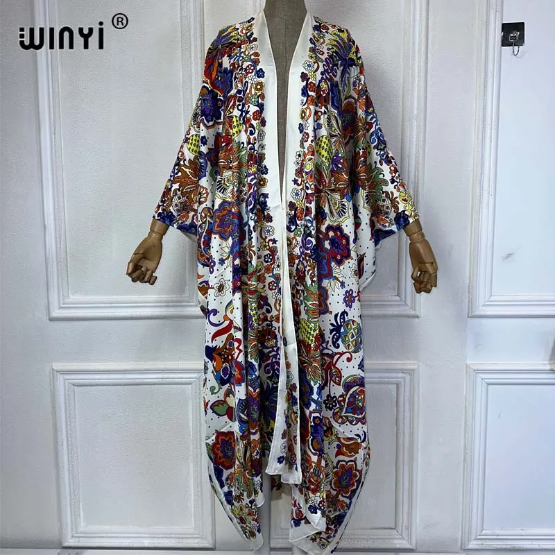 WINYI summer Africa two-piece maxi Cardigan pant sets Boho Printed Batwing Sleeve kimonos Women Printing Fashion أطقم بناطيل