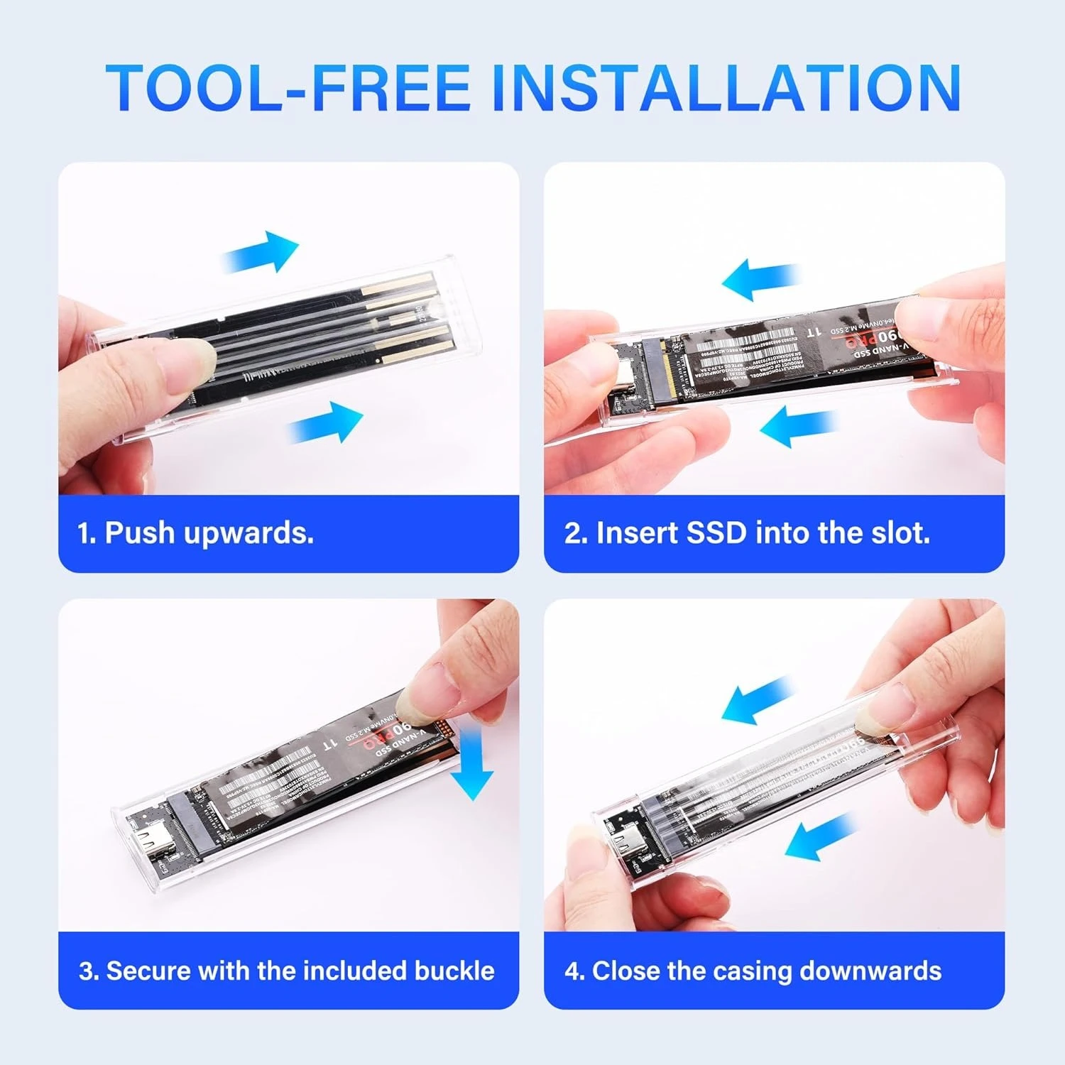 M.2 SSD Case NVME Hard Disk Box Type C USB 3.1 Transparent External SSD Case For 2230 2242 2260 2280 NGME M.2 Harddisk Case