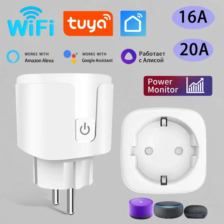 

Tuya Smart Socket EU16A 20A Wifi Smart Plug with Power Monitoring Timing Function Alexa Google Home Alice Voice Control Outlet