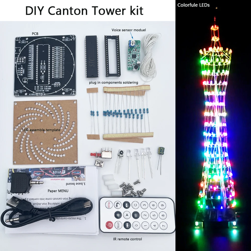 Kit de soudure électronique bricolage LED coloré canton tour lumière 16*16 électronique formation pratique soudure