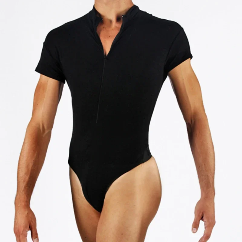 

Men's Gymnastic Leotard Bodysuit Ballet Dancing Short Sleeve Zipper Acrobatics Stretchy Gymnastics Leotard Jumpsuit Dancewear