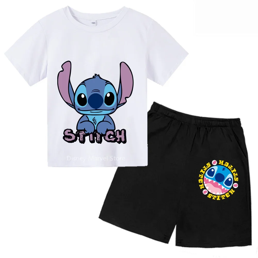 Stitch'S Summer Cuteness! Boys Girls T-Shirt Shorts Set With Disney'S Adorable Cartoon Print - Stylish Casual Wear For Ages 3-14