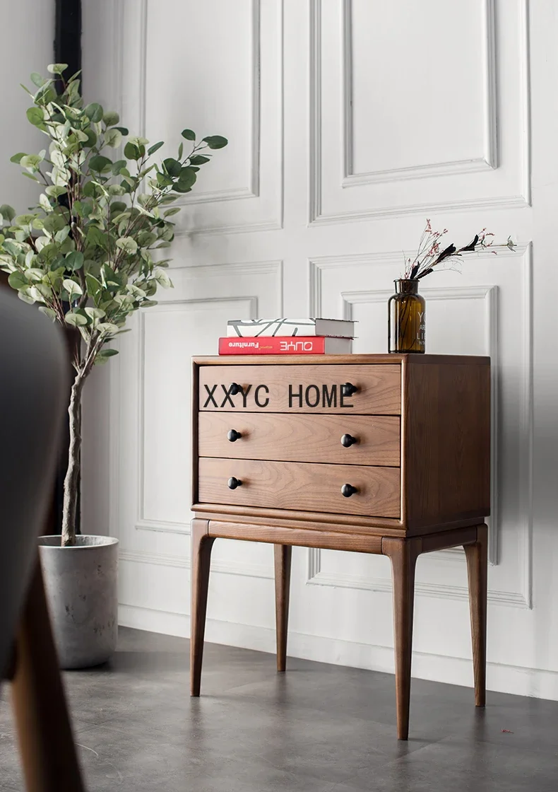 Nordic Solid Wood Mid-Ancient Entrance  Meal Side Sofa Side  Log High Leg Black Walnut Retro Cabinet