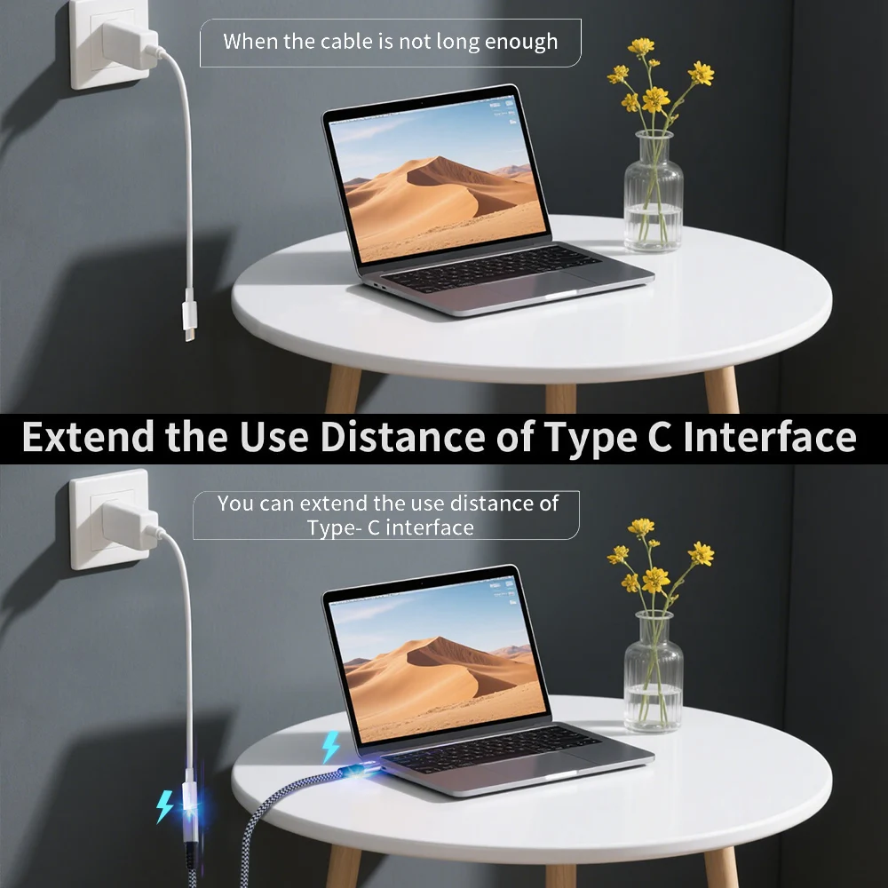 BCVS 90° USB3.2 USB‑C Male to Female Extension Cable 240W 20Gbps Fast Charging for IPhone15 Pro Max MacBook Thunderbolt