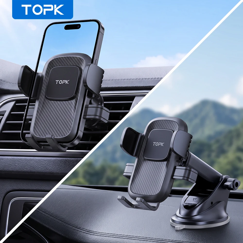 TOPK 2-in-1 Auto-Handyhalterung mit Saugnapf und Lüftungsclip, universelle Smartphone-Halterung für iPhone und Samsung