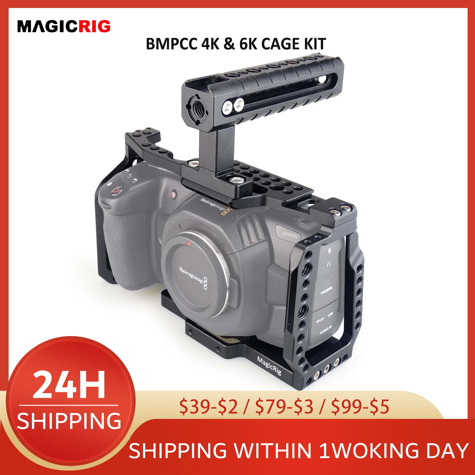 MAGICRIG هيكل قفصي الشكل للكاميرا ل Blackmagic سينما الجيب 4K و 6K ، بوليت في الحذاء البارد ، مع قابل للتعديل أعلى مقبض ل BMPCC 4K و 6K