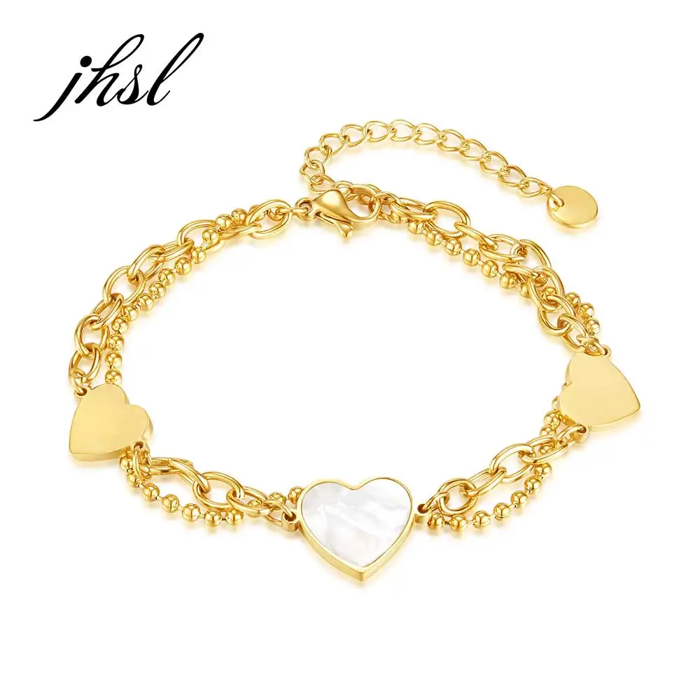 JHSL Brand Stainless Steel Girlfriend Gift Female Women Statement Heart Charm Bracelets Gold Color Fashion Jewelry New Arrival