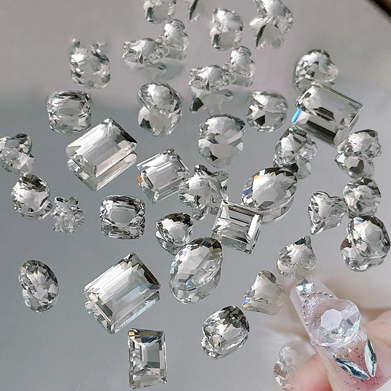 10Pcs/bag Ice Transparent Heart Nail Rhinestone Flat back Cube Sugar Shaped 3D Nail Art Decoration DIY Nail Charms Manicure