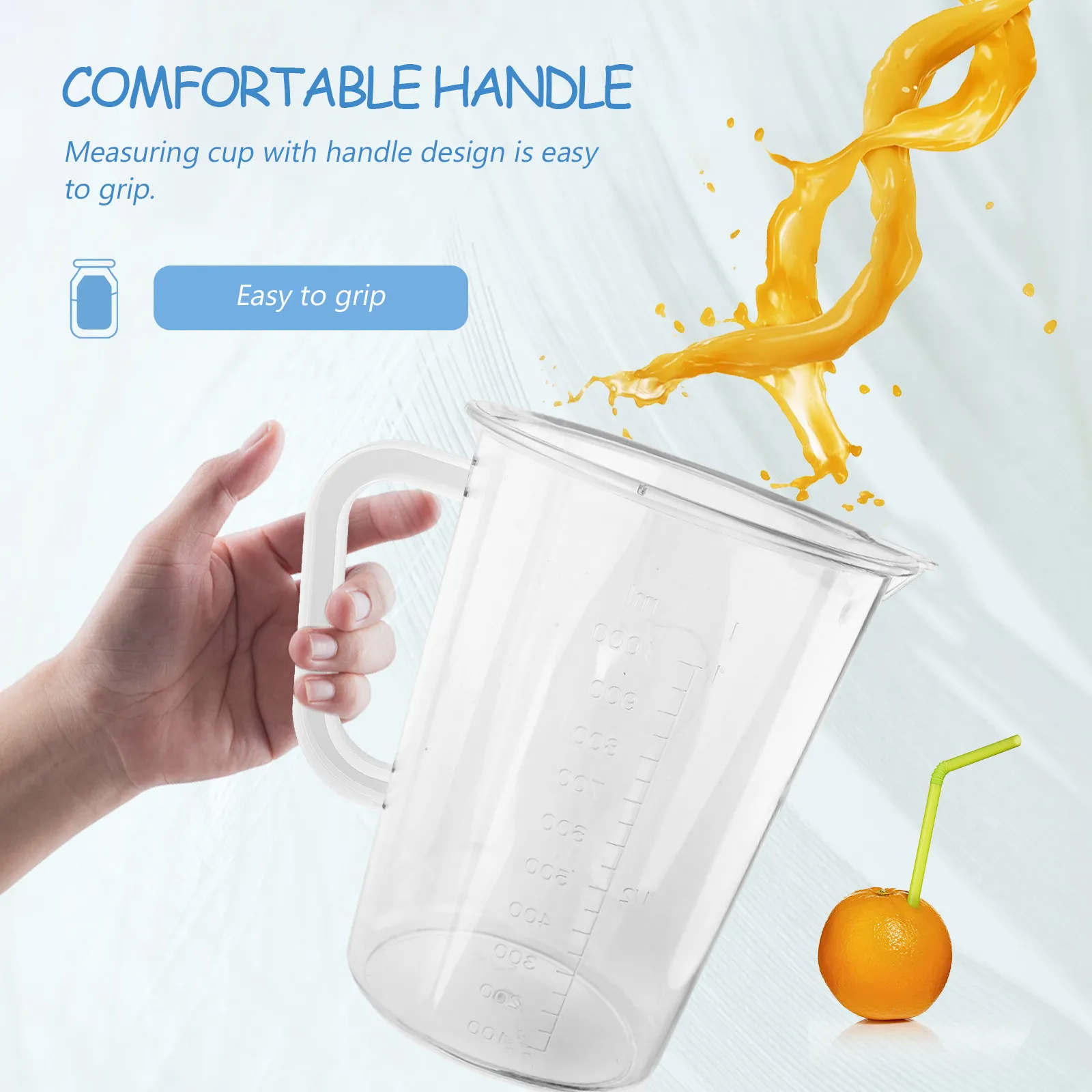 1Pcs Clear Measuring Jug 1000Ml Premium Plastic Graduated Cup for Baking Beverage Mixing Smooth Body Easy-Read Scale Home