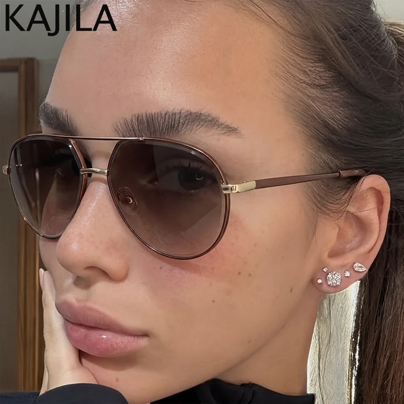 

Oversized Pilot Sunglasses Women Big Frame 2026 Luxury Brand Trendy Double Bridge Oval Punk Sun Glasses for Lady Vintage Shades