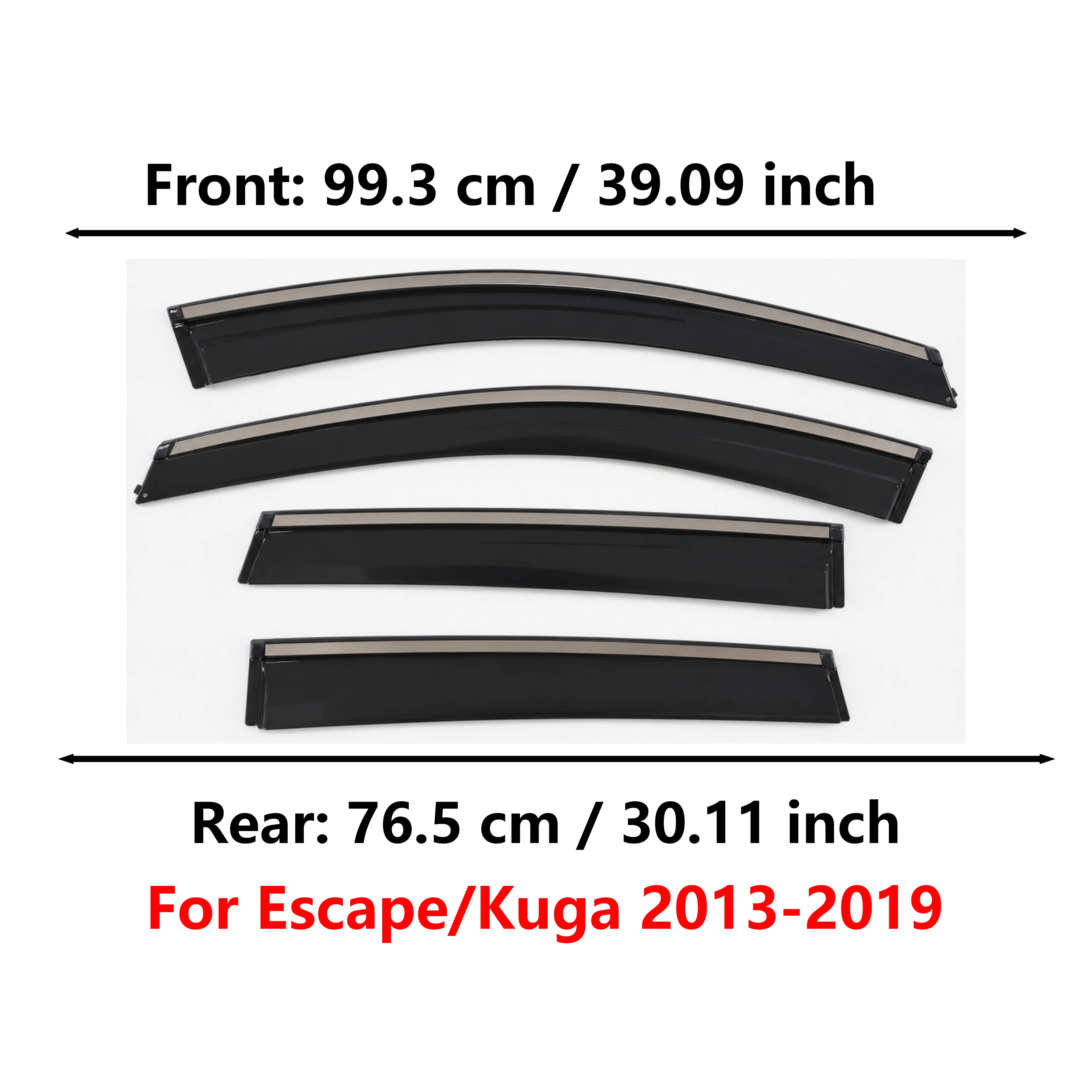 AIBAP For Ford Escape/Kuga 2013-2019 4PCS Smoke Tinted PC Window Visors, Chrome Trim No Drilling Rain Deflectors Car Accessories