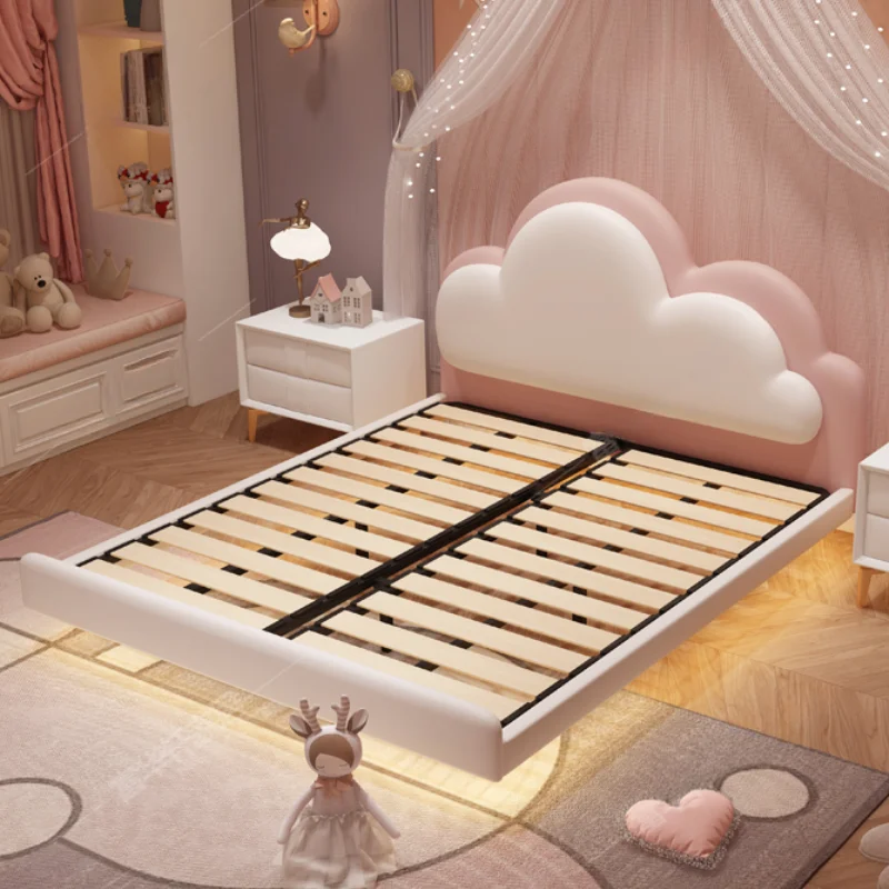 Pretty Modern Girls Childrens Bed Elegant Led Lights Comferter Princess Bed Light Luxury Camas De Dormitorio Furniture Home