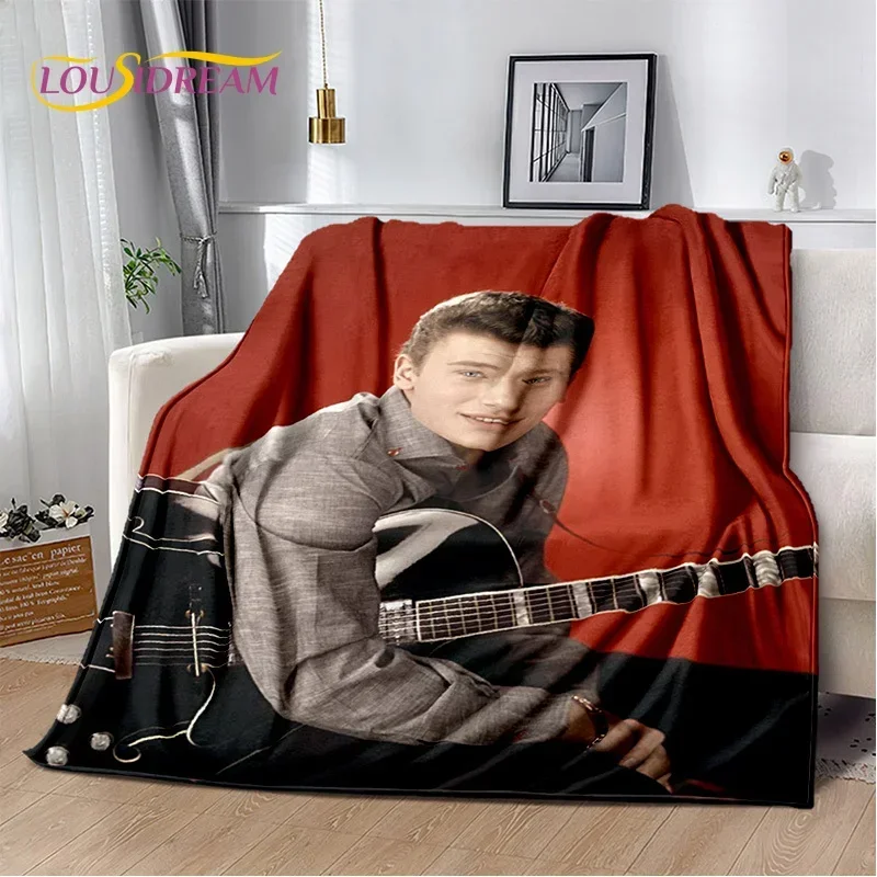 

Johnny Hallyday Rock Star D Printed Soft Flannel Throw Blanket Comfortable for Picnic Bed Home Bedroom Cover