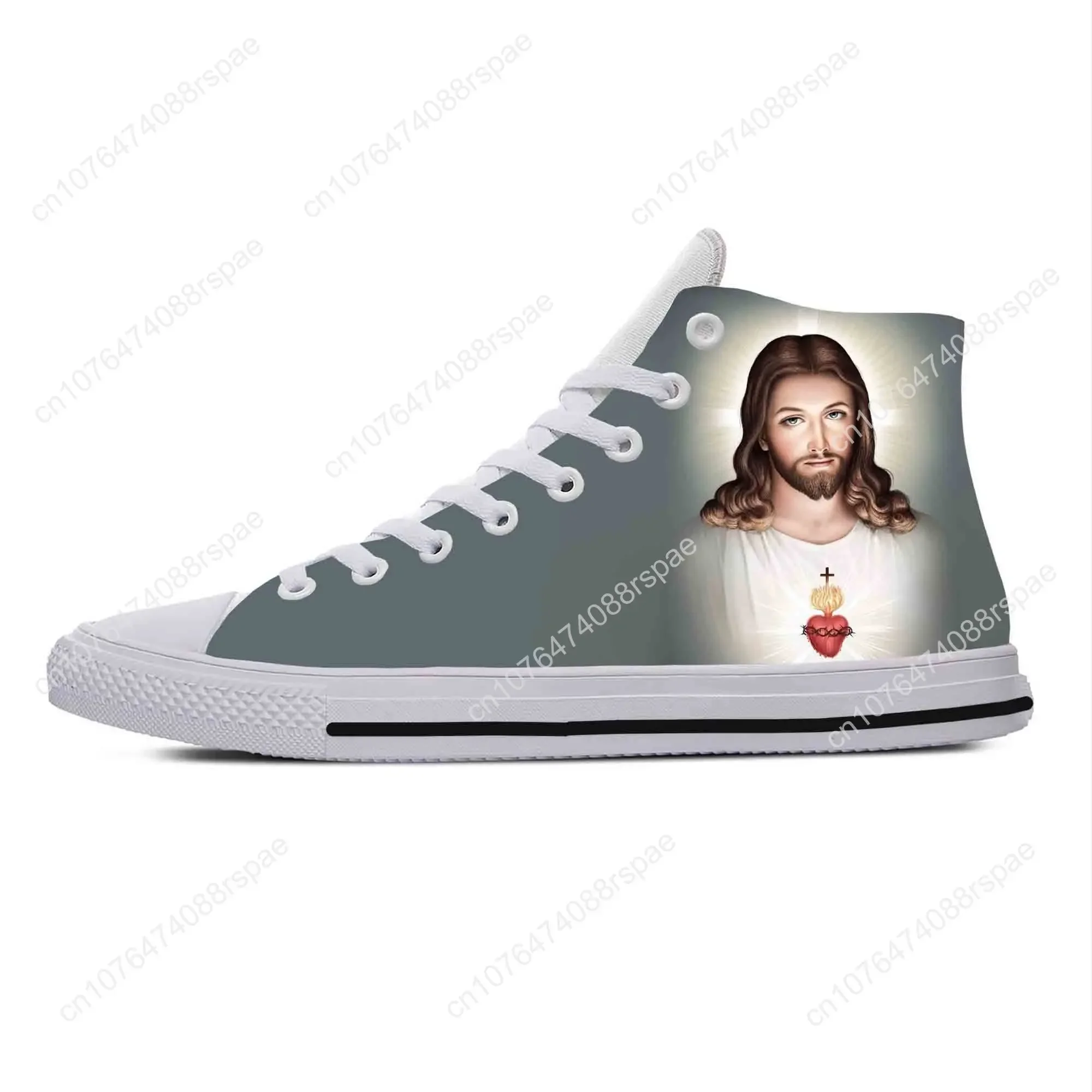 Sepatu kain kasual Yesus Kristus Cross God Faith sepatu Pria Wanita cetak 3D nyaman bersirkulasi atasan tinggi