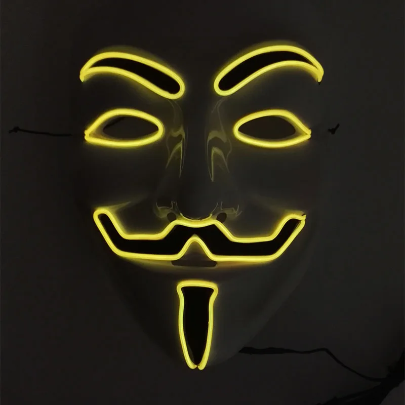 Masque anonyme lumineux classique LED, masque V lumineux, masque facial Vendetta qui brille dans l'obscurité pour adultes et enfants, fournitures de costumes