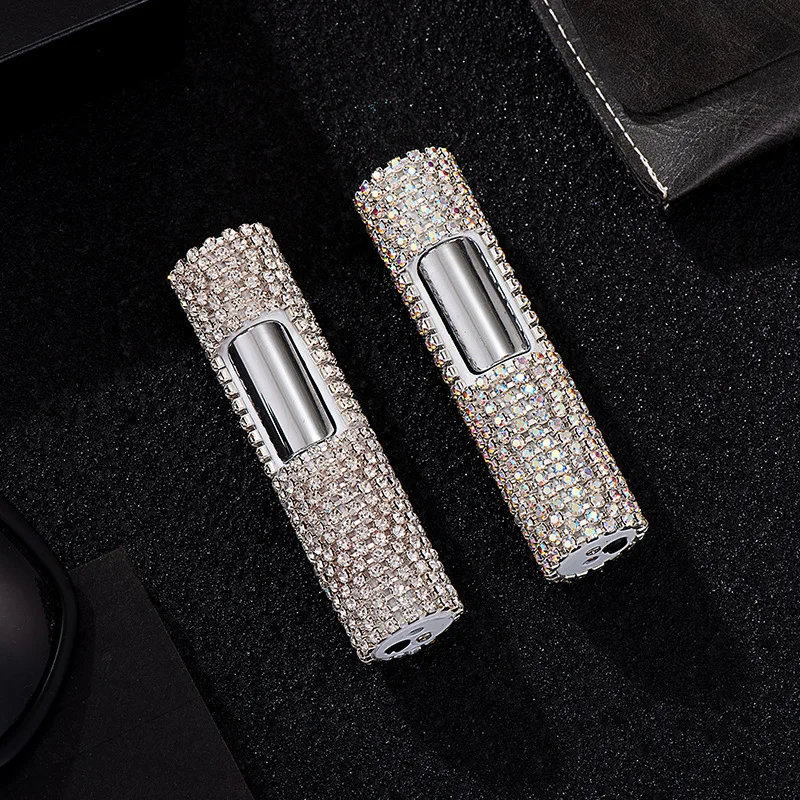 High-grade Crystal Diamond-encrusted Diamond Lighter Windproof Red Flame Bilateral Press Lighter Douyin Wholesale