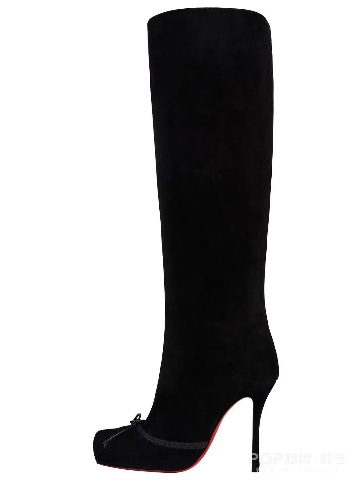 Women's Autumn and Winter Fashionable Black High-heeled Knee High Boots with Square Toe and Side Zipper, Women's Midsole Boots