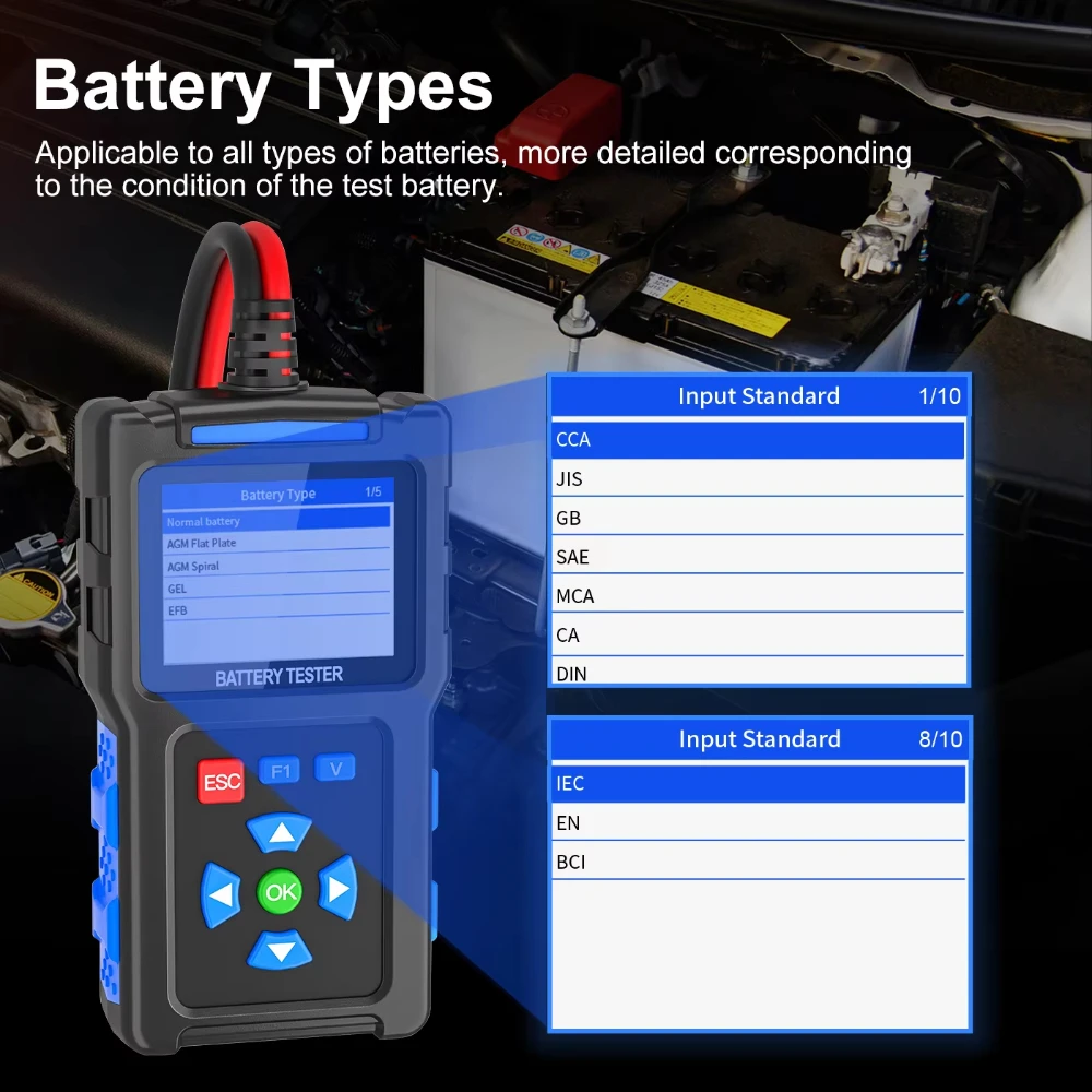 BT300 Car Battery Tester Car Battery Tool Car Battery Tester 6V/12V Battery System Detect Auto Battery Analyzer Car Battery Tool