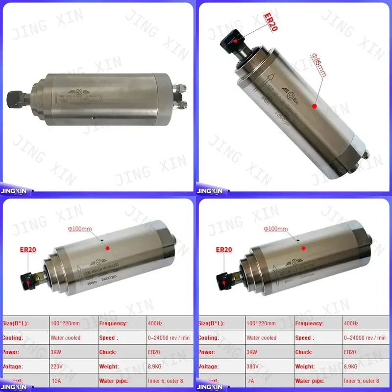 custom for CNC Spindle Motor 2.2KW 3.0KW 4.5KW Water Cooled Engraving Machine Z Axis Shaft 85mm 100mm ER20 Collet Chuck 220V